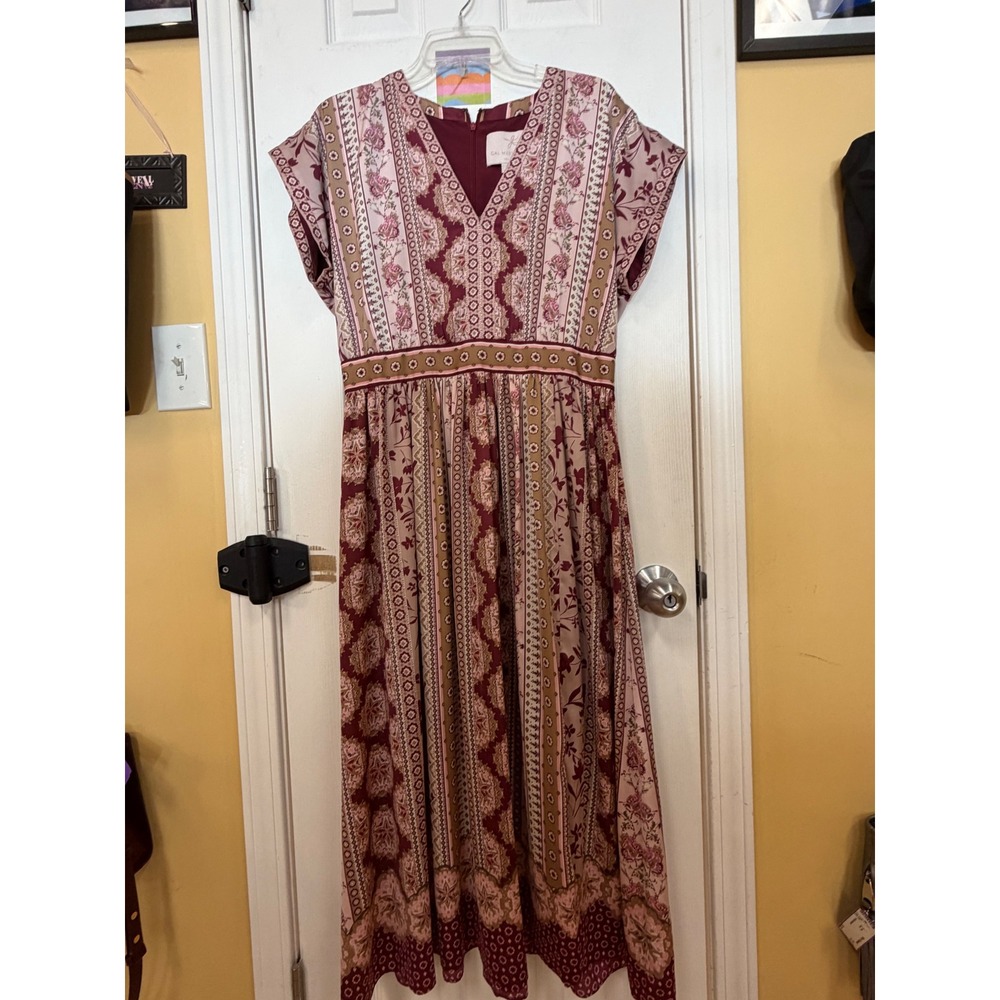 Gal Meets Glam Collection Burgundy Floral Boho V-Neck Maxi Dress Size 10